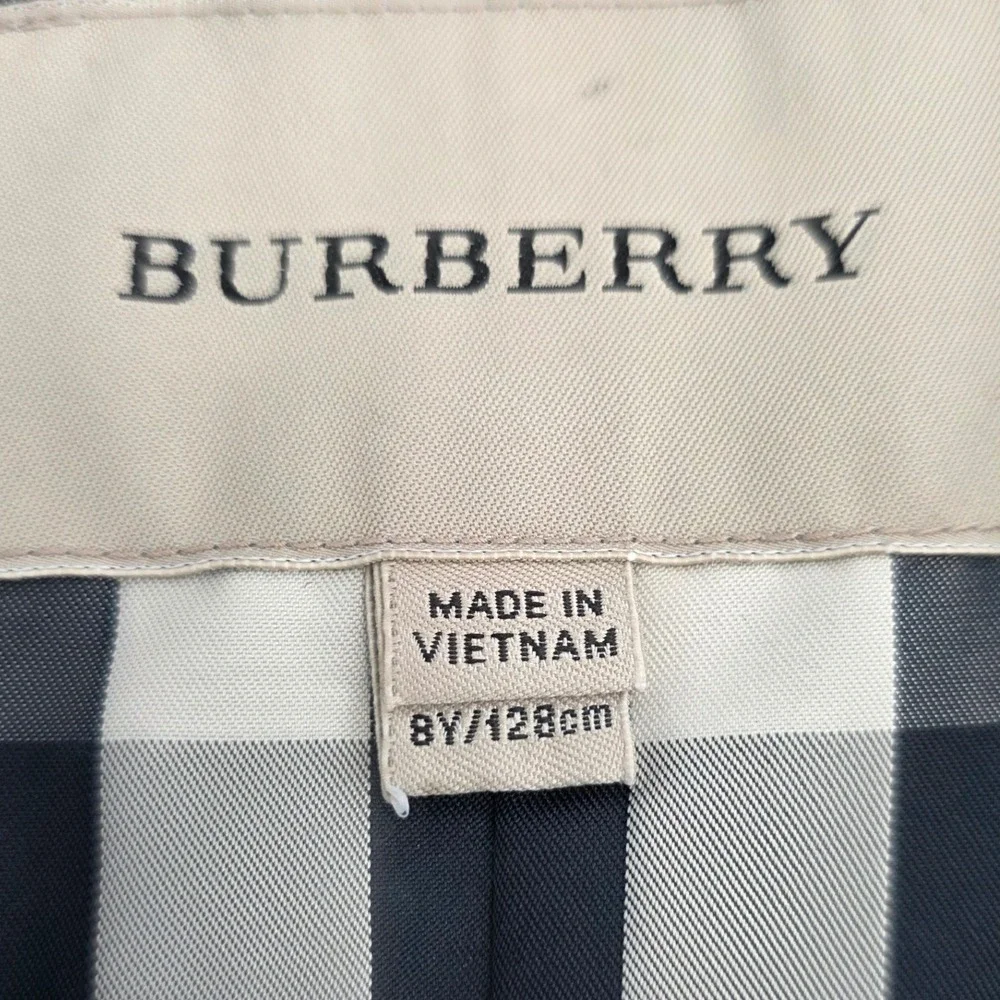 BURBERRY TRENCH COAT KIDS SIZE 8 YOUTH BLACK DOUBLE BREASTED NOVA CHECK LINING